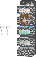 Over The Door Hanging Organizer with 5 Large Pockets - Wall Mount Pantry Storage with Clear PVC Window & 2 Big Metal Hooks for Closet,Bathroom,Nursery,Bedroom,Dorm,Baby Diapers,Kids Toys (Dark Gray)