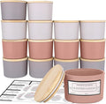 CONNOO 15 Pack 4oz Spring Glass Candle Jars with Airtight Bamboo Lids for Making Candles, Bulk Small Wide Mouth Empty Candle Containers with Sticky Warning Labels - Dishwasher Safe