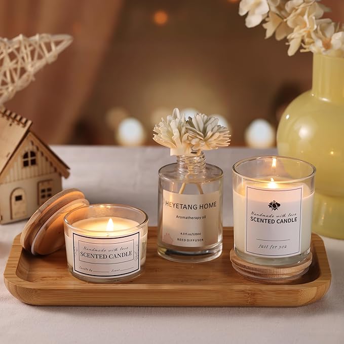 sunnyfuture 16 Pack Clear Candle Jars, 8pcs 7oz + 8pcs 4oz Candle Jars for Making Candles with Wooden Lids and Labels for DIY, Gifts, Home