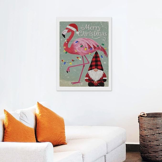 AIVKIEJK Diamond Painting Kits for Adults - Festive Flamingo Christmas Santa Hat Painting DIY 5D Full Drill Diamond Dots Paintings with Diamonds Gem Art and Crafts Home Decor 12"x16"
