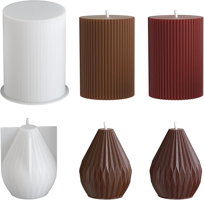 2 Pack Stripe Cylinder Pillar Spiral Candle Resin Mold - Resin Casting Silicone Molds for Home Decor & Candle Making Wave Spiral Mold