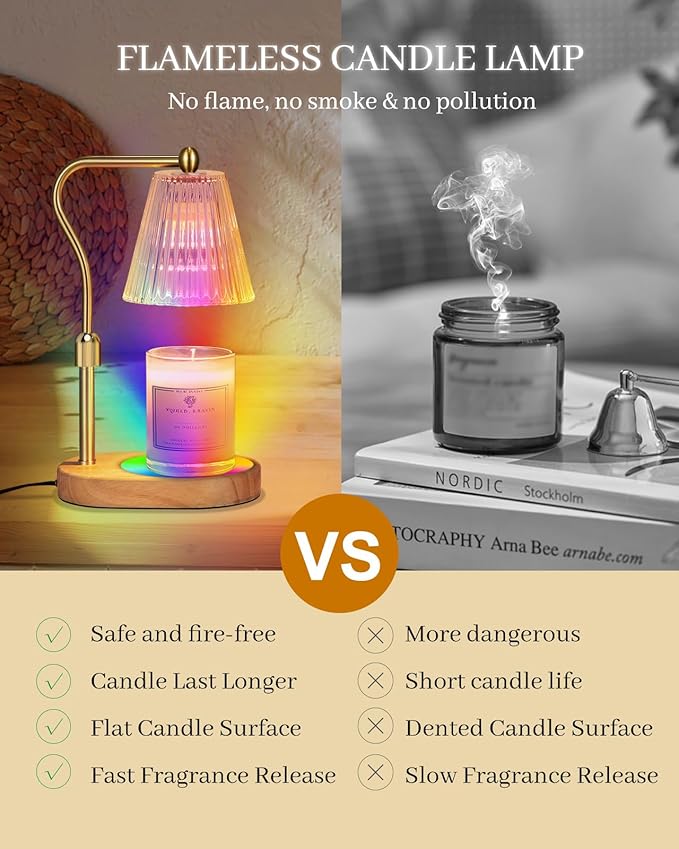 Engpure Candle Warmer Lamp with 7 LED Colors Changing,Candle Warmer with Timer Dimmer, Electric Candle Lamp with Adjustable Height Home Decor for Secented Jar Candles Christmas Gift for Mom Women
