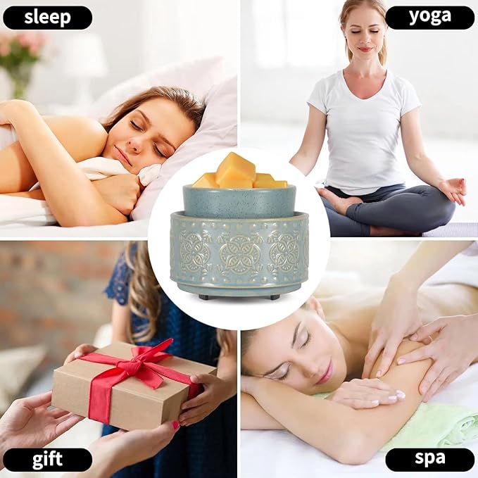 mocosa Ceramic Wax Warmer Wax Melt Warmer for Scented 3-1 Electric Candle Warmer Home Fragrance Wax Burner for Mom Women(Black-Fan Shaped)