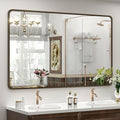 OKPAL 48x30 Bronze Bathroom Vanity Mirror, Brushed Bronze Metal Framed Mirror, Rounded Rectangle Bronze Bathroom Mirror, Anti-Rust, Shatterproof (Horizontal/Vertical)