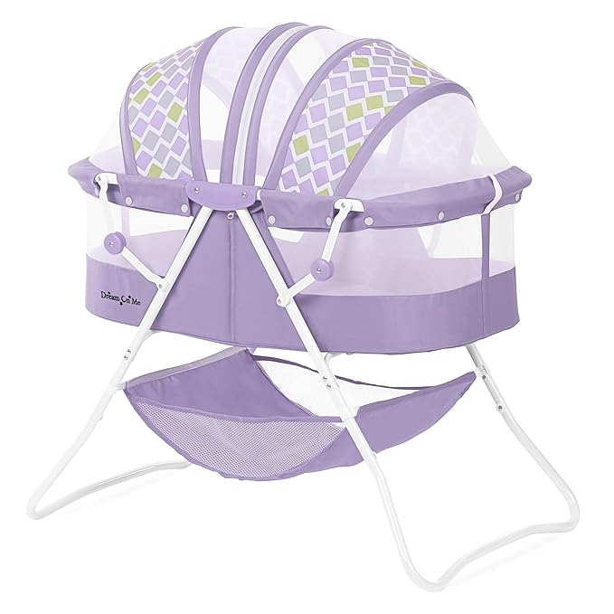 Dream On Me Karley Bassinet, Award Winner Lightweight Travel Baby Bassinet, Foldable Bedside Sleeper, Adjustable Double Canopy, Spacious Design, Soft Fabric, Storage Basket – Periwinkle