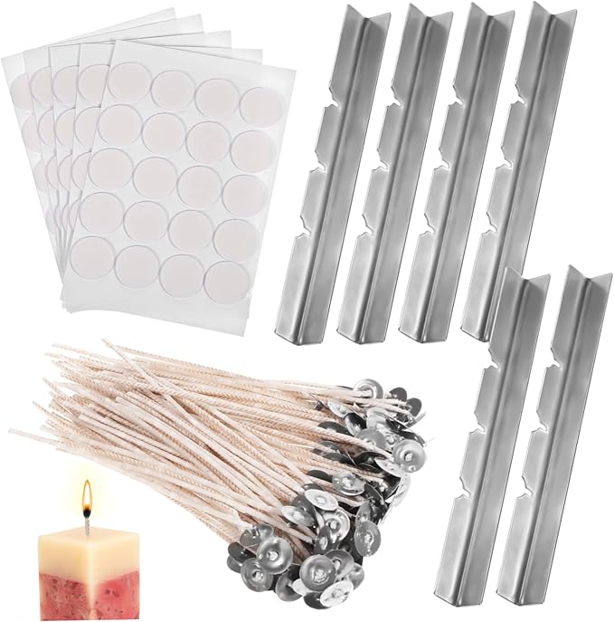 NUOBESTY 1 Set Candle Wicks with Holders Stickers for DIY Candle Projects Supplies