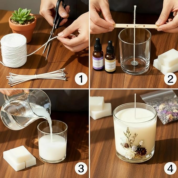 【262 Feet】 Candle Wick with 125 Pcs Metal Candle Wick Sustainer Tabs, 80Pcs Candle Wick Stickers and 5Pcs Wooden Candle Wick Centering Device, 80m Natural Cotton Candle Wicks for Candle Making Kit