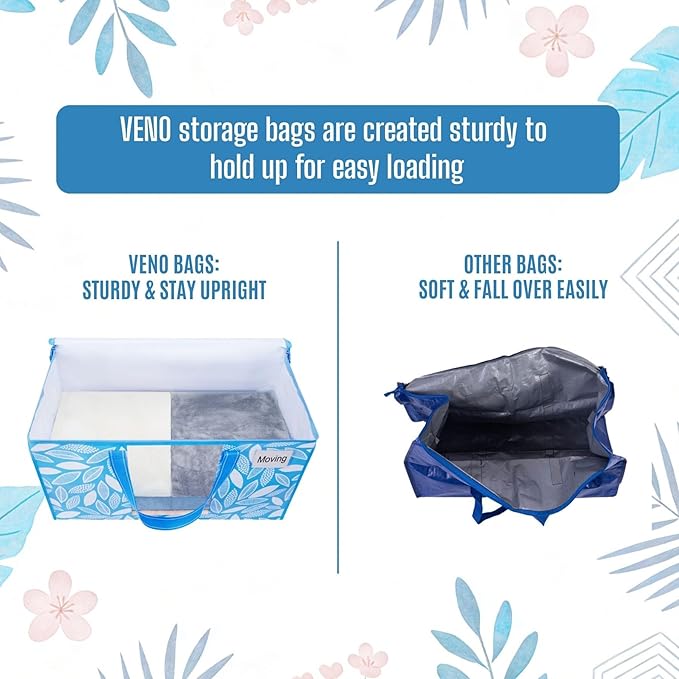 VENO 2 Pack Heavy Duty Moving Bags, Clothes and Comforter Storage Bags with Clear Window, College Dorm Essentials Packing Supplies, Foldable Boxes Alternative (Spring Breeze, 2 Pack)