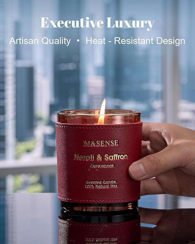 M&SENSE Neroli Saffron Vegan Soy Candles, Non Toxic 10oz 42-Hour Long Burning, Winter Aromatherapy Candle for Cozy Stress Relief, Housewarming New Year Gifts
