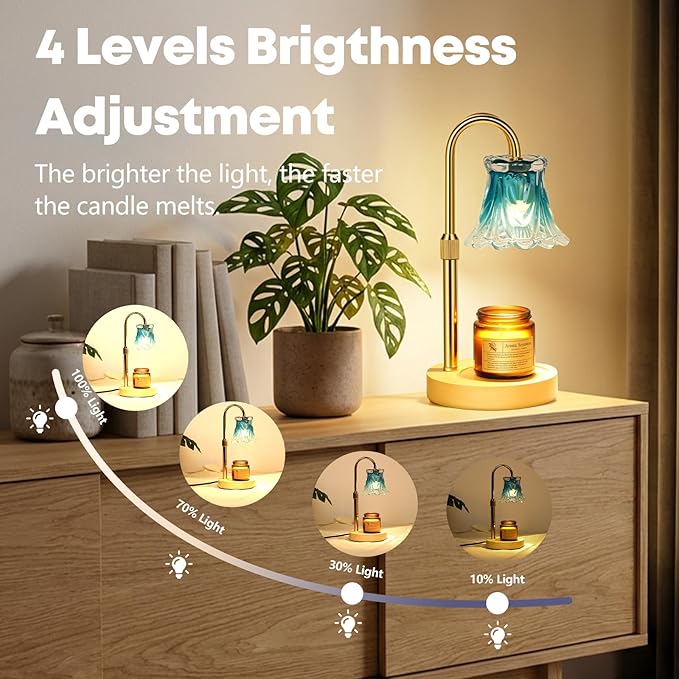 Droyek Candle Warmer Lamp with Timer Electric Candle Warmer Lamp Adjustable Height Dimmable Wax Warmer Lamp Jar Candles with 2 Bulbs for Home Decor & Office
