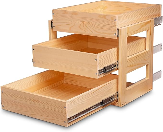 Mulush Pull Out Drawers For Cabinets, 20''W×21''D×19''H Soft Close Slide Out Wood Shelves Storage Organizer for Kitchen, 3-Tier, Finished, Heavy-Duty, Bottom Assembly