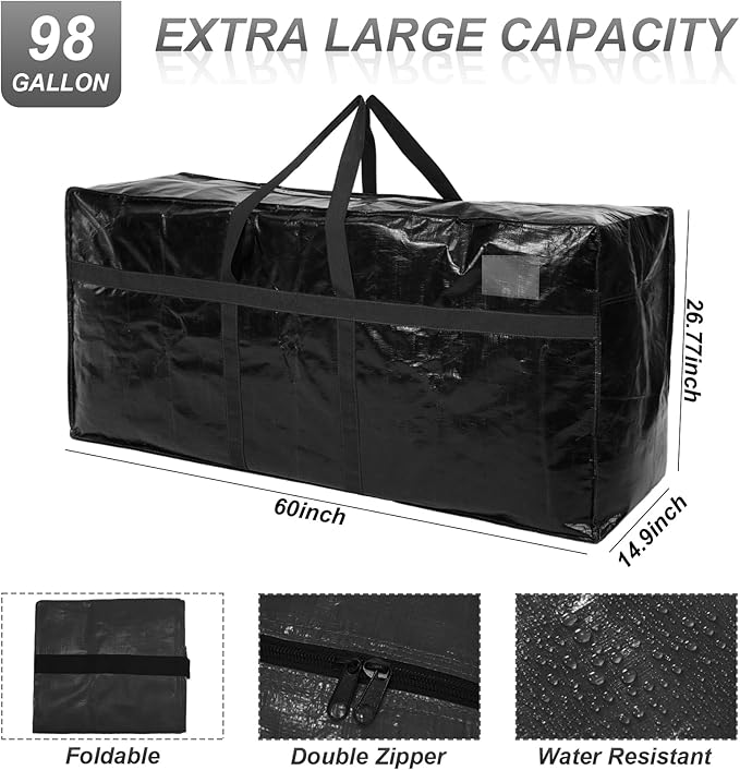 Windyun 6 Pack 98 Gallon Extra Large Moving Bags XXL Heavy Duty Storage Bag with Strong Zipper Handle Jumbo Big Tote Box Foldable for College Dorm Travel Clothes Duffle Blanket Pillow(Black)