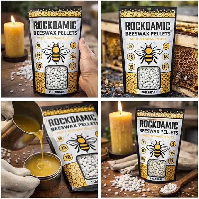 Rockdamic Natural White Beeswax Pellets 1lb - (454g) Organic Wax for Skin, Lip Balm, Lotion Making - Pure Pastilles, Unscented Beads for Candles, Salves, Soap, and Cosmetics - Bulk Melting Pellets