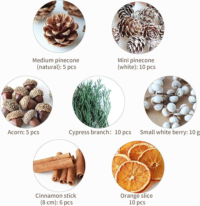 DIY Natural Dried Flower Kit - Bulk Dried Plants, Pine Cones, Scented Lemon Slices, Cinnamon Sticks Wood Roses & Mini Pinecones for Home Décor, Christmas Decoration (Orange - B)