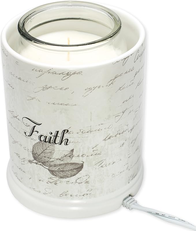 Elanze Designs Dream Bigger Actions Louder Faith Stronger Grey Leaves White Ceramic Stone Jar Warmer