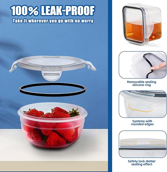 40 Pcs 84oz Large Food Storage Containers with Lids, Reusable Meal Prep Containers for Kitchen Storage, Airtight Leakproof & BPA-Free Freezer, Microwave & Dishwasher Safe