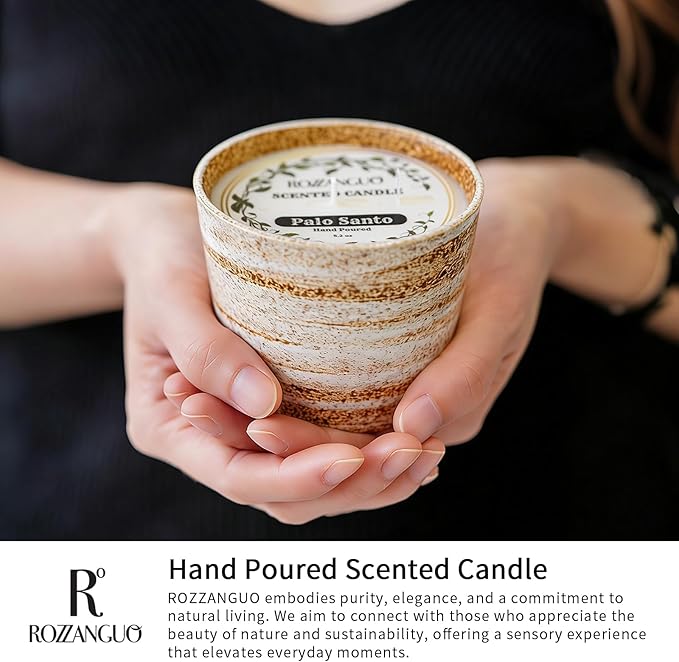 Luxury Textured Ceramic Jar Scented Candle | Non Toxic 100% Natural Coconut & Soy Wax Blend Cotton Wick | 5.2oz | Hand Poured Highly Scented Long - Lasting | Women & Men | (Palo Santo)