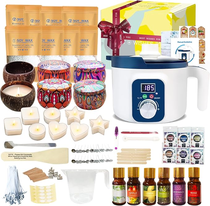 Handnatur Digital Candle Making Kit for Adults with Wax Melting Pot, 6 Candle Jars & Tealight Cups, DIY Wax Melts Kit for Beginners & Pros