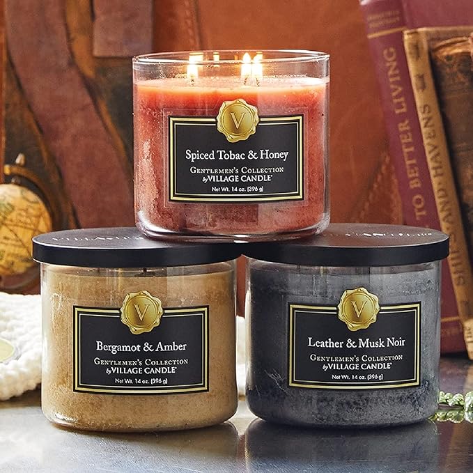 Village Candle Bergamot & Amber Glass 3-Wick Bowl, Scented Candle, 14 oz., Brown