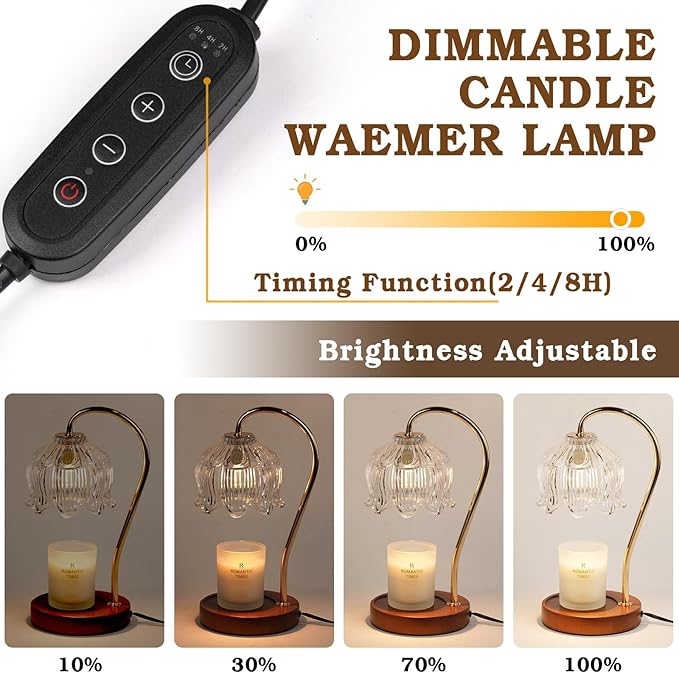 Funistree White Clear Candle Warmer Lamp with Timer Dimmer, Flower Candle lamp Warmer, 2 Bulbs, Wax Melter Warmer for Jar Scented Candles, Christmas Birthday Gifts Ideas for Women Mom