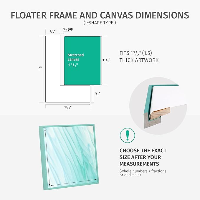 Pixy Canvas Custom Sized Floater Frame for 1-1/2 (1.5) inch Deep Canvas Paintings/Canvas Prints/Wood Canvas Panels/Wall Art/Wall Decor/Home Decor/Artwork (Champagne, Custom Size, Square)