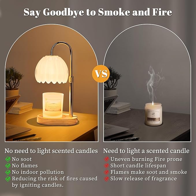 Candle Warmer Lamp with Timer Dimmer Adjustable Height, for New Home Decor,Valentine's Day, Birthday Gifts for Women,Wax Warmer Lamp for Jar Candles with 2 Bulbs(White)