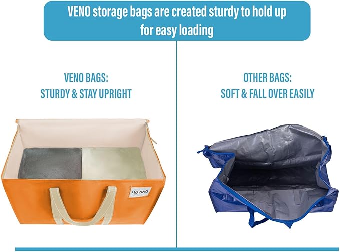 VENO 8 Pack Heavy Duty Moving Bags, Extra Large Storage Bags with Reinforced Handles & Strong Zippers, Foldable & Reusable Moving Box Alternative for Clothes & Dorm Storage