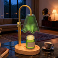 Candle Warmer Lamp with Adjustable Height - Flameless 4-Level Dimmable Wax Warmer with Colorful Glass Shade & Wooden Base, Timer Function & Stylish Design in Multiple Colors (Green 2)