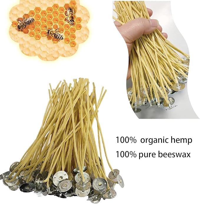 Candle Wicks 200 PCS 8 inch Hemp Candle Wicks 2.5mm Organic Beeswax Candle Wicks for Candle Making Edible Candle Wick for Butter Candle Hemp Candle Wick