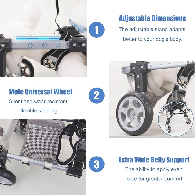Dog Mobility Aid Wheelchair - Adjustable Front Back Wheels for Small, Medium, and Large Dogs with Paralysis or Injury – Leg Brace Trolley for Arthritis and Mobility Support