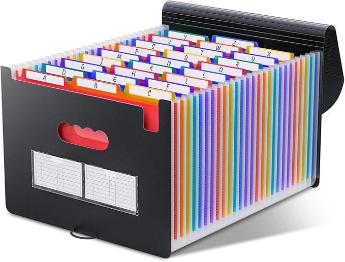 ThinkTex 26 Pockets File Folder, A4 Accordion File Organizer, Letter Size Expandable File Folders, Accordion Folder Paper Coupon Bill Receipt Organizer with 3 A-Z Alphabet Colored Tabs