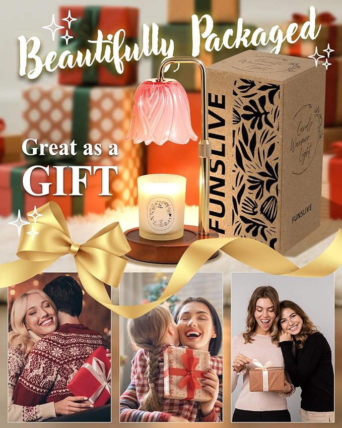 Funslive Flower Candle Warmer Lamp with Timer Dimmable, Candle Warming Light Height Adjustable, Birthday Gifts for Women, Candles Warmer Light for Jar Candles, House Warming Gifts New Home Decor