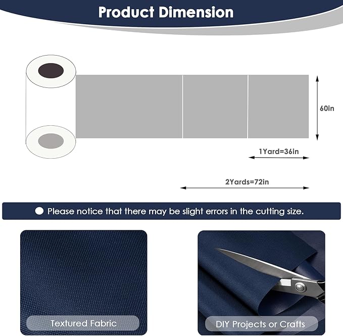 Waterproof Canvas Fabric by The Yard 60" W 600 Denier PVC Backing Water Repellent Polyester Upholster Fabric Material for Indoor Outdoor Marine Awning Tent Craft DIY(1 Yard, Dark Blue)