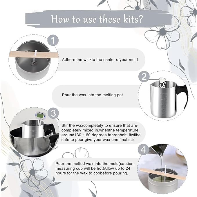 Wfmolcand Candle Making Kit with Hot Plate for Melting Wax,Including 2 LB Soy Wax, Melting Pot,5 Inch Wick Cotton,3-Hole Wicks Holder, Wick Sticker,Stirring Spoon,Thermometer,Anti-hot Silicone Mat…