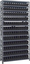 Quantum Storage Systems 1275-100BK Solid Heavy Duty 13 Shelves 144 Economy Black Bins 75" H x 36" W x 12" D