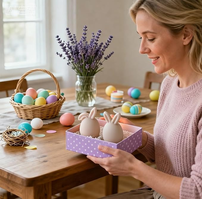 52Pack Easter Silicone Candle Molds Set, Including 50 Candle Wicks and 2 Bunny Mold for Soap Making, Handmade Egg Rabbit Art Craft Gift and Easter Home Decor