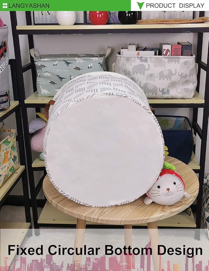 LANGYASHAN Laundry Basket Canvas Fabric Collapsible Organizer Basket for Storage Bin Toy Bins Gift Baskets Bedroom Clothes Children Nursery Hamper (Gery wave)