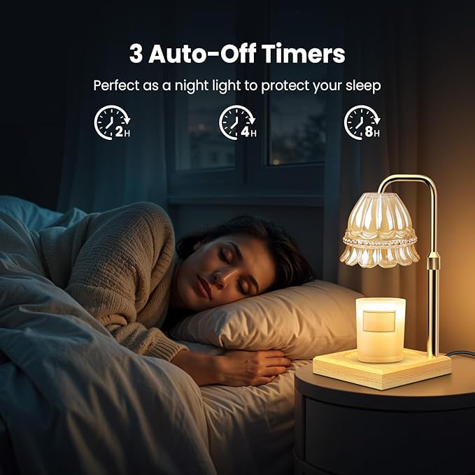 AUGOSTA Candle Warmer Lamp with Timer and Dimmer, Birthday Gifts for Women Mom, Adjustable Height Vintage Candle Lamp with 2 Bulbs for Jar Candles Home Kitchen Office Living Room Decor (Gold)