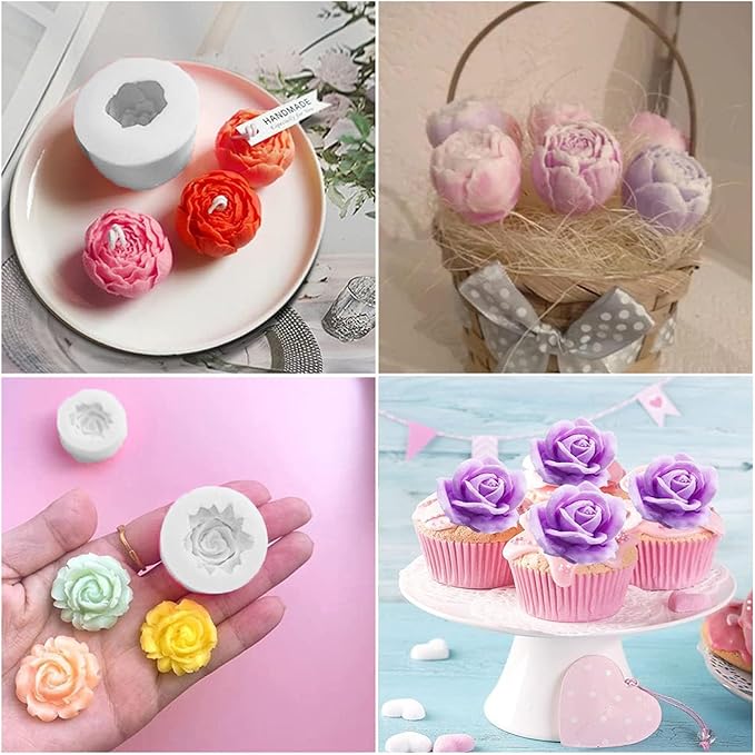 Flower Candle Resin Mold,Silicone Flower Mold for Candle Making 6Pcs 3D Rose Peony Valentine Mother Day Silicone Candle Mold for Soap Soy Wax Beeswax Resin Craft