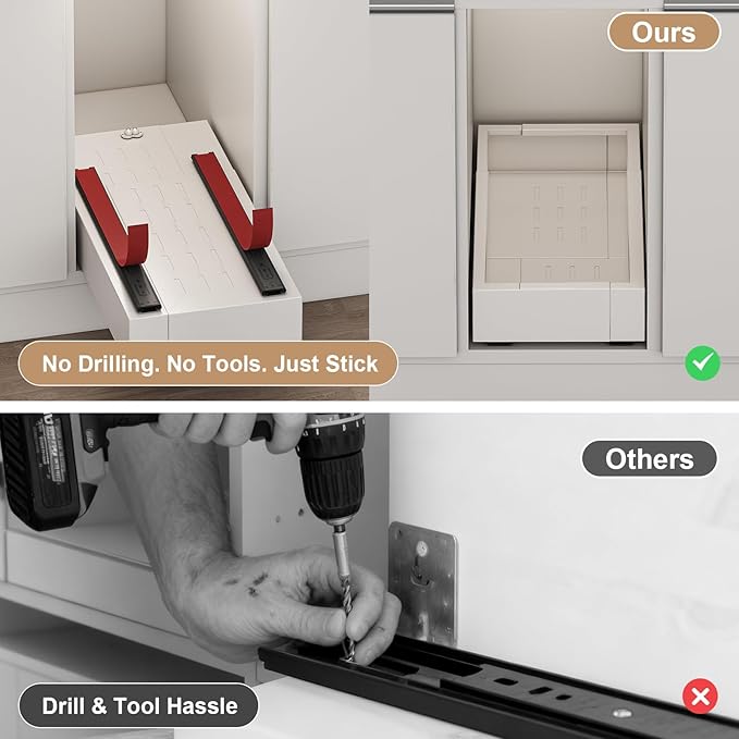 Pull out Cabinet Organizer,Expandable Width(7"-11"),Depth(17"-24"),Roll out Drawers,No Drill Adjustable Slide out Shelves for Kitchen,Pantry,for Both Lip and Lip-Free Cabinets,White(1PC)