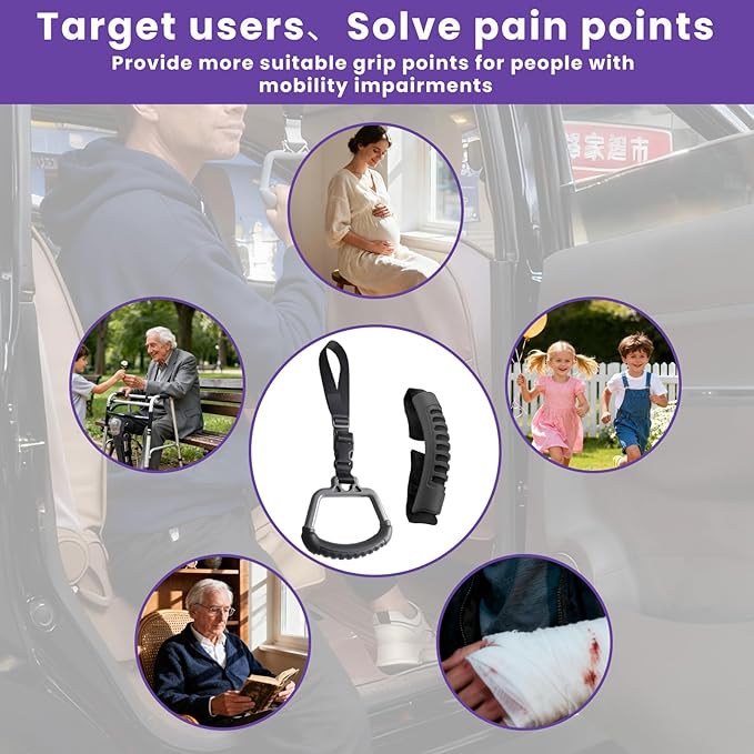 2-in-1 Car Assist Handle Kit | Mobility Aids for Getting Out of Car，Adjustable Overhead & Backseat Assist Bar with Soft Rubber Grip for Added Support Entering and Exiting Vehicle(2, Black)