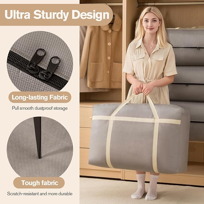 4 Pack 150L Extra Large Moving Bags with Zippers & Carrying Handles, Heavy-Duty Storage Tote Moving Boxes for Space Saving(brown, 4Pack*150L)