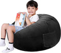 Lukeight Stuffed Animals Storage Bean Bag Chair Cover Only (Ships Empty, No Filling) - Velvet YKK Zipper Beanbag Cover for Toddlers and Kids, Washable Plush Toy Organizer, Large 27" D x 16" H