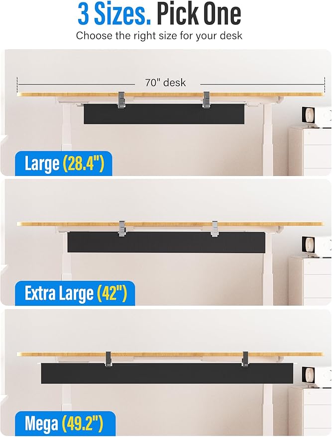 [Upgraded] Large Under Desk Cable Management Tray, Cinati Cable Management Under Desk No Drill, 42" Fabric Cord Hider for Wire Organizer, Cord Organizer for Office, Home - Supports Up to 30lbs Black