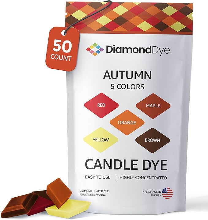 Candle Dye - Made in The USA - 5 Autumn Colors (Red, Brown, Orange, Yellow, Maple) for Paraffin or Soy Wax - Highly Concentrated - Great for Professionals or Hobbyist - 50 Dye Chips