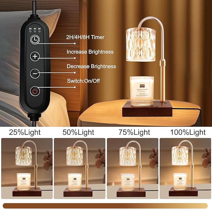 Candle Warmer Lamp, Candle Warmer Light with Timer & Dimmer, Candle Warmer Lamp Adjustable Height, Compatible with Jar Scented Candles, Candle Warming Lamp with 3 Bulbs for Home Decor