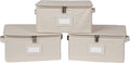 Covermates Keepsakes Zip-Top Storage Box Set, 3 Pack Heavy Duty Polyester Organizer Bins, Stackable Design, ID Window, Reinforced Handles, Closet Home Storage, Beige Heather