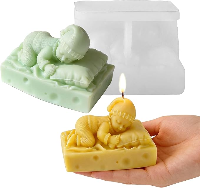 Sleep Baby Shape Cylinder Candle & Resin Mold - Resin Casting Silicone Molds for Home Decor & Candle Making Wave Spiral Mold