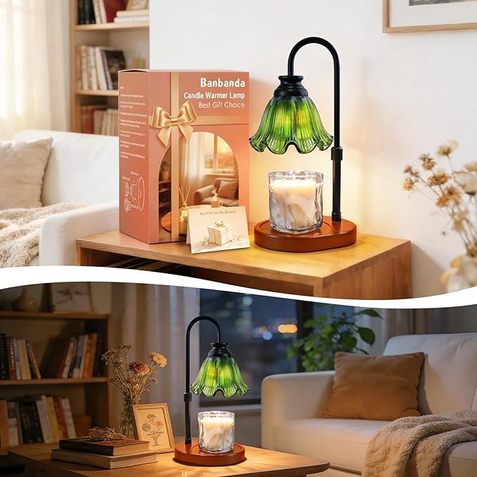 Candle Warmer Lamp with Timer: Birthday Gifts for Women, House Warming Gifts New Home Decor – Height Adjustable Candle Lamp for Mom, Anniversary - Walnut Solid Wood Base, with 2 Bulbs