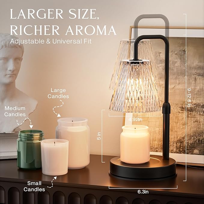 GVY Candle Warmer Lamp with Timer – Dimmable Wax Warmer for Vintage Room Decor, Height Adjustable Candle Lamp for Mom, Birthday Gifts for Women,House Warming Gifts for New Home Decor with 2 Bulbs